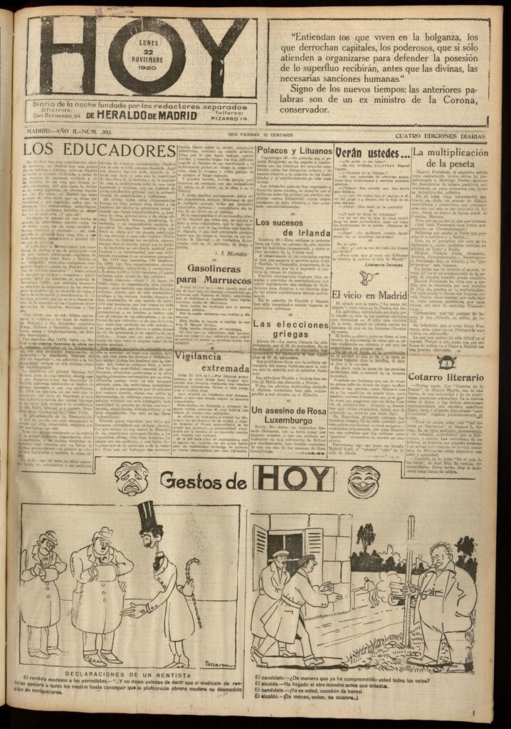 Miniatura de Hoy del 22 de noviembre de 1920