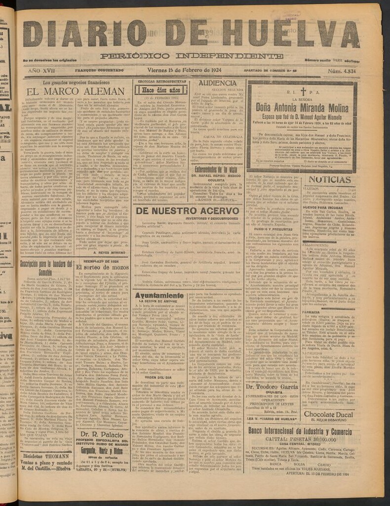 Miniatura de Diario de Huelva : periódico independiente del 15 de febrero de 1924