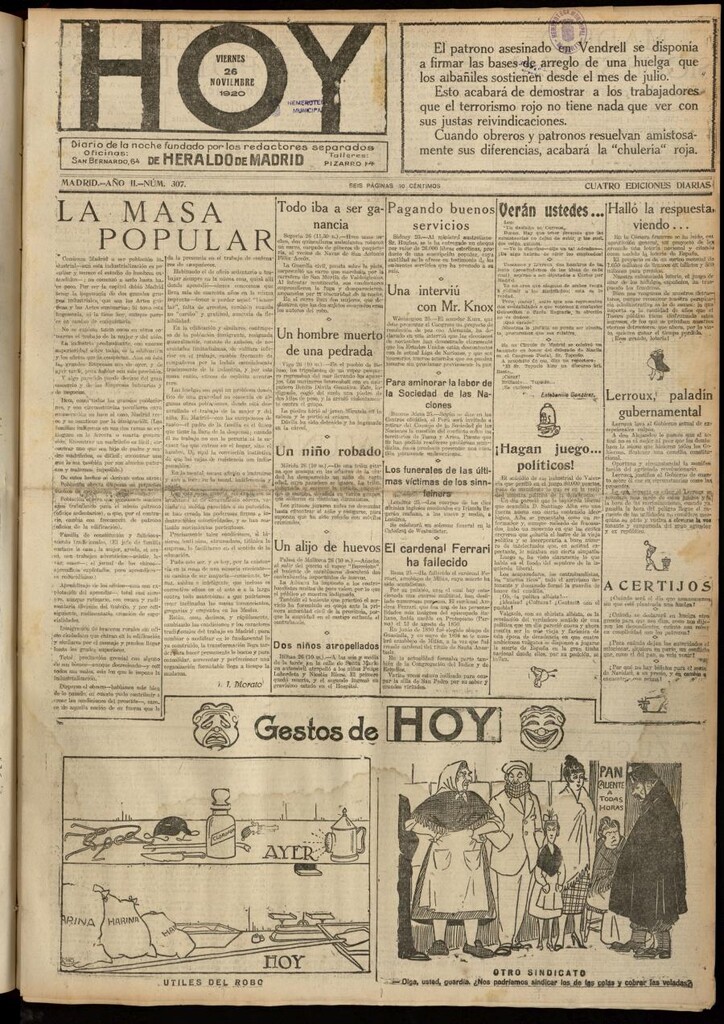 Miniatura de Hoy del 26 de noviembre de 1920
