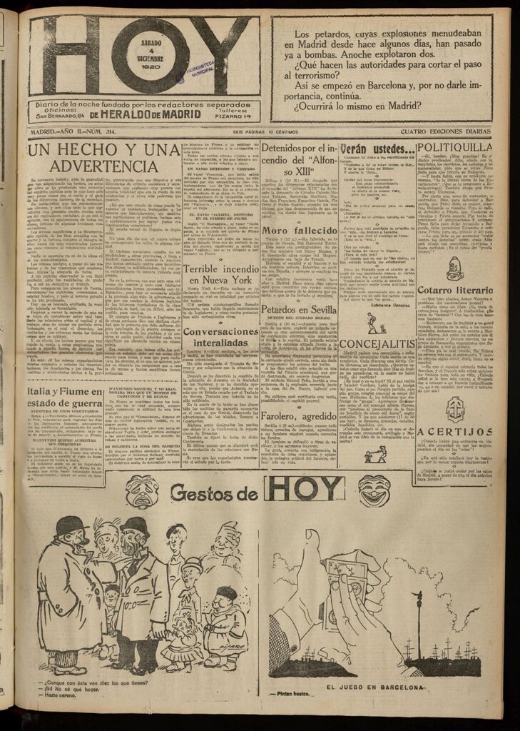 Miniatura de Hoy del 4 de diciembre de 1920