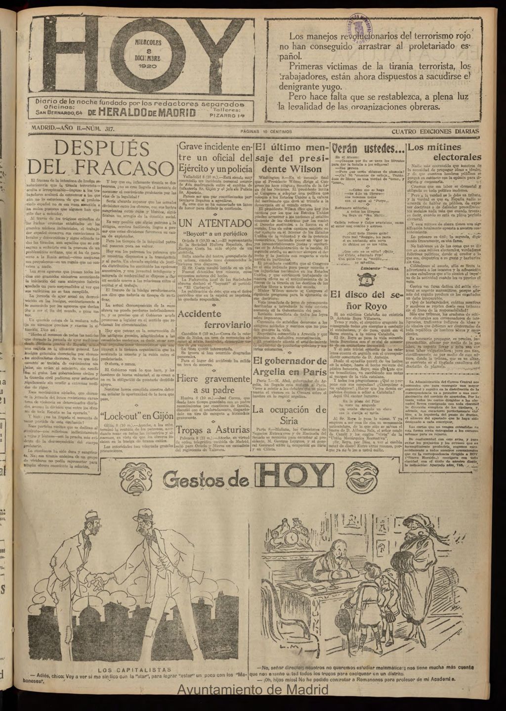 Miniatura de Hoy del 8 de diciembre de 1920