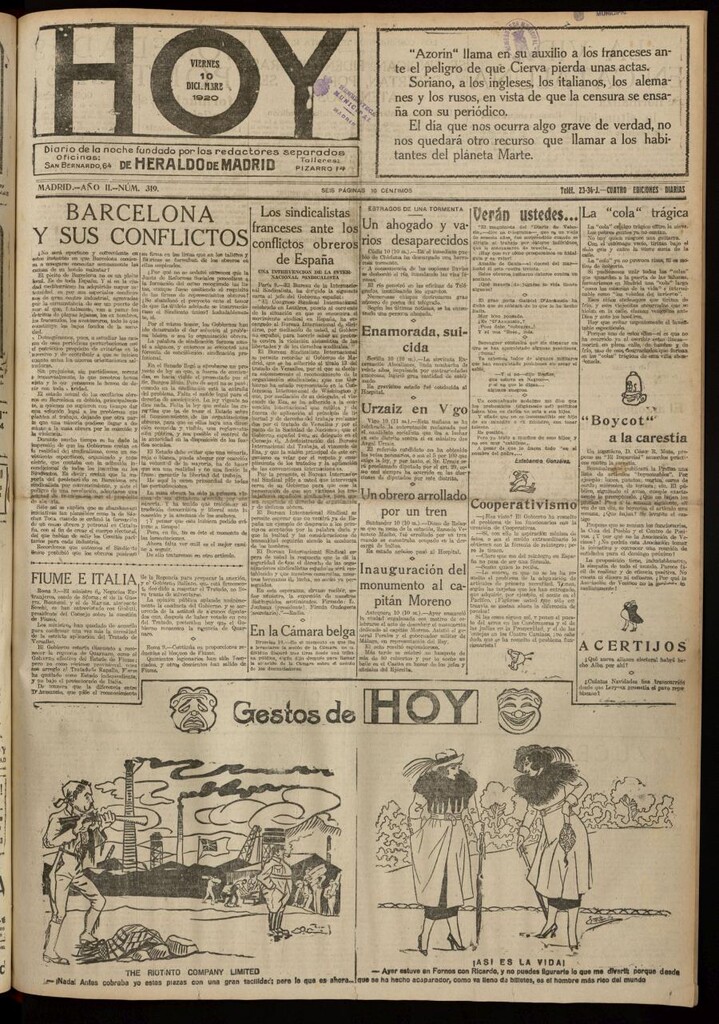Miniatura de Hoy del 10 de diciembre de 1920