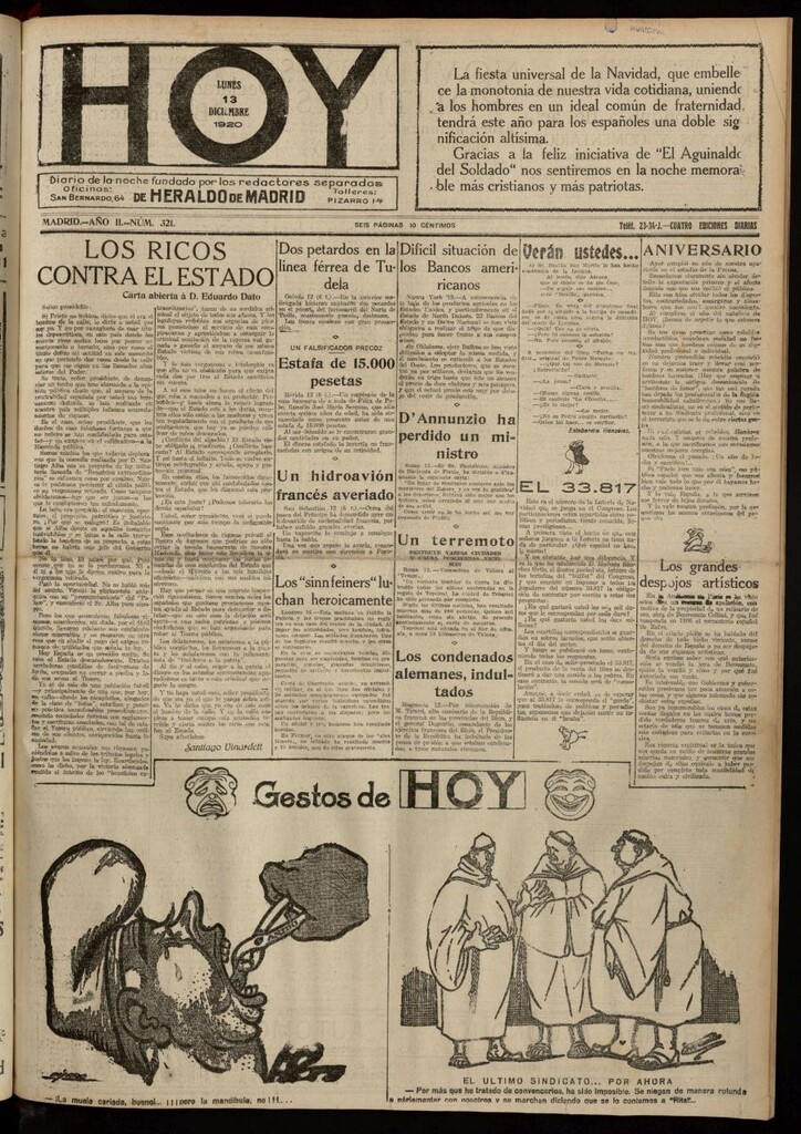 Miniatura de Hoy del 13 de diciembre de 1920