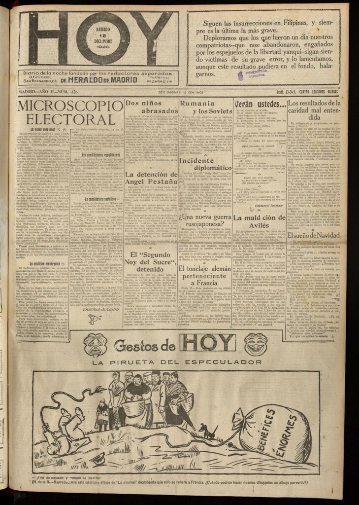 Miniatura de Hoy del 18 de diciembre de 1920