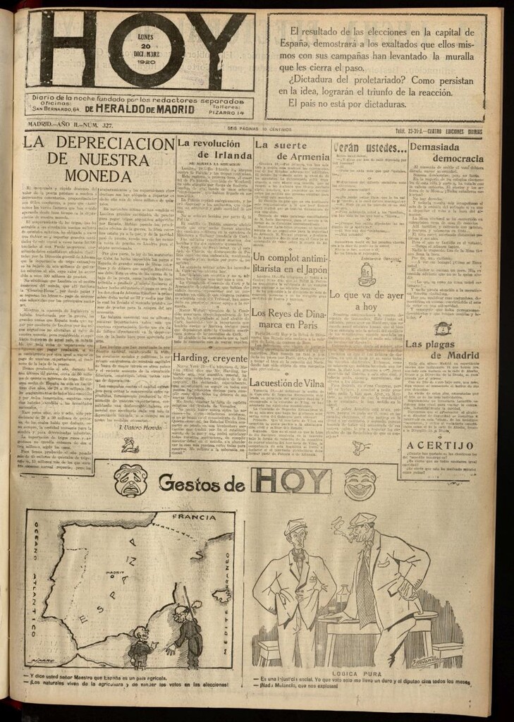 Miniatura de Hoy del 20 de diciembre de 1920