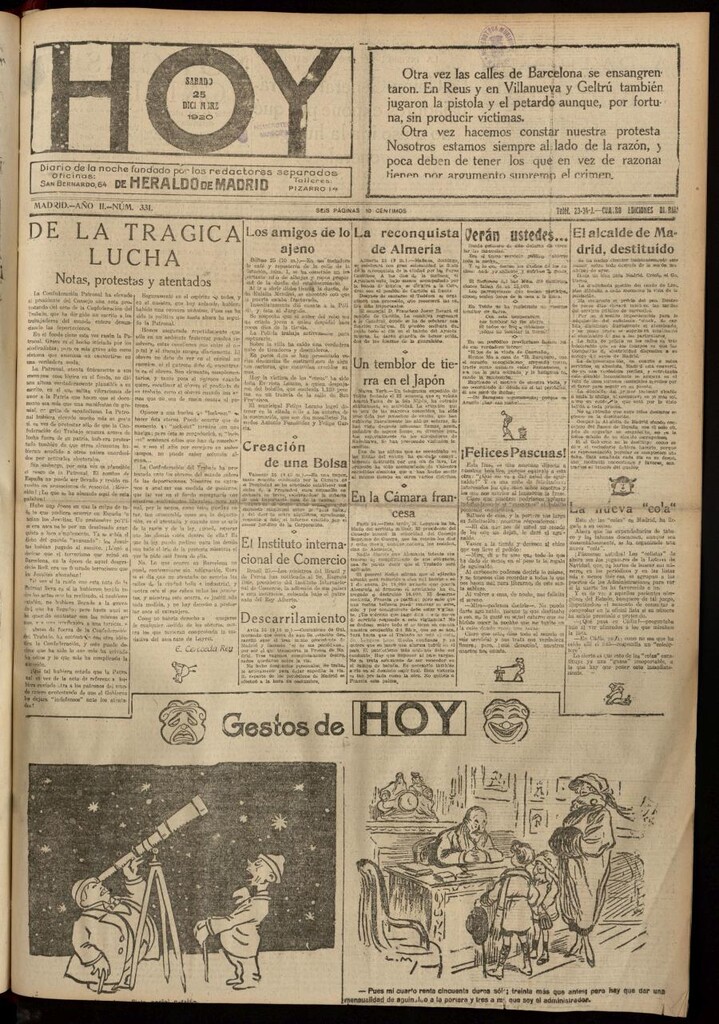 Miniatura de Hoy del 25 de diciembre de 1920