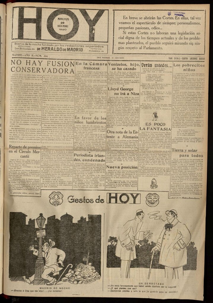 Miniatura de Hoy del 29 de diciembre de 1920