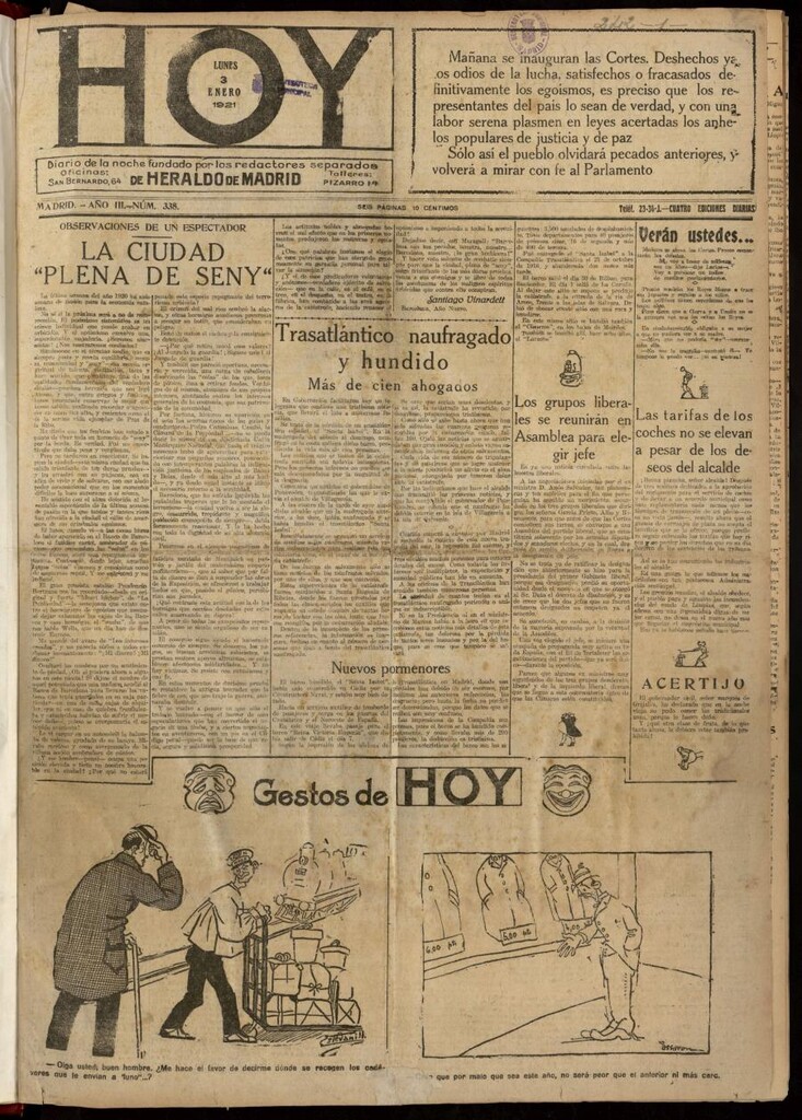 Miniatura de Hoy del 3 de enero de 1921