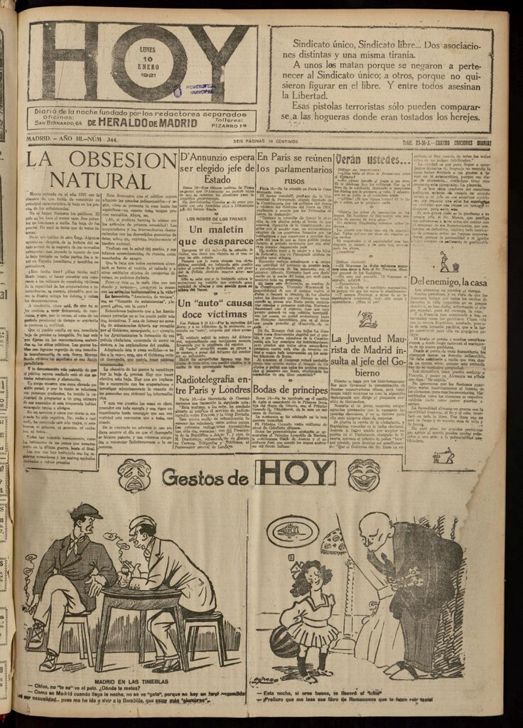 Miniatura de Hoy del 10 de enero de 1921