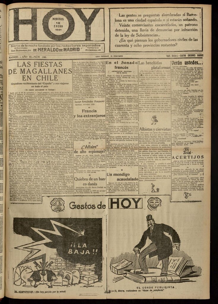 Miniatura de Hoy del 12 de enero de 1921