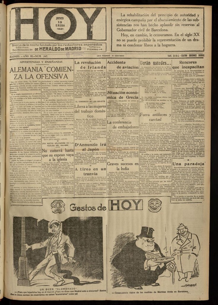 Miniatura de Hoy del 13 de enero de 1921