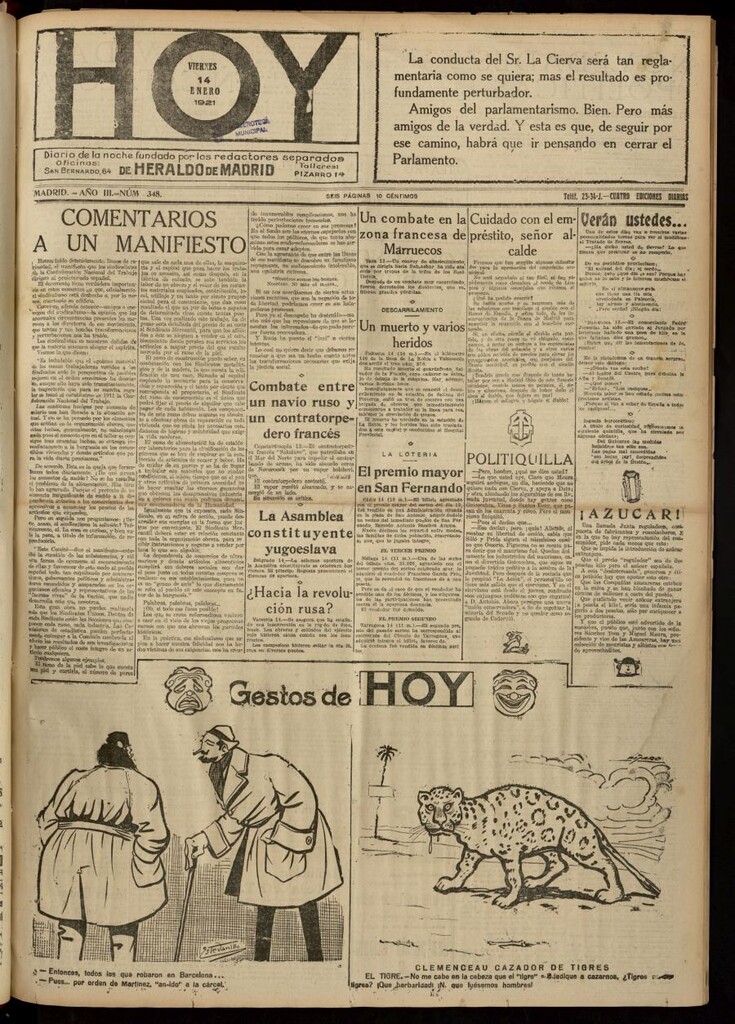 Miniatura de Hoy del 14 de enero de 1921