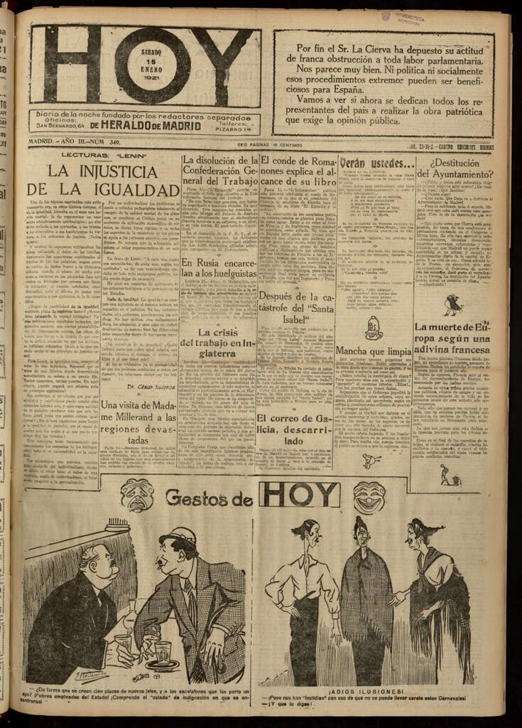 Miniatura de Hoy del 15 de enero de 1921