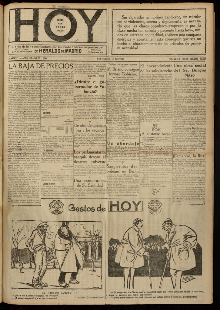 Miniatura de Hoy del 17 de enero de 1921