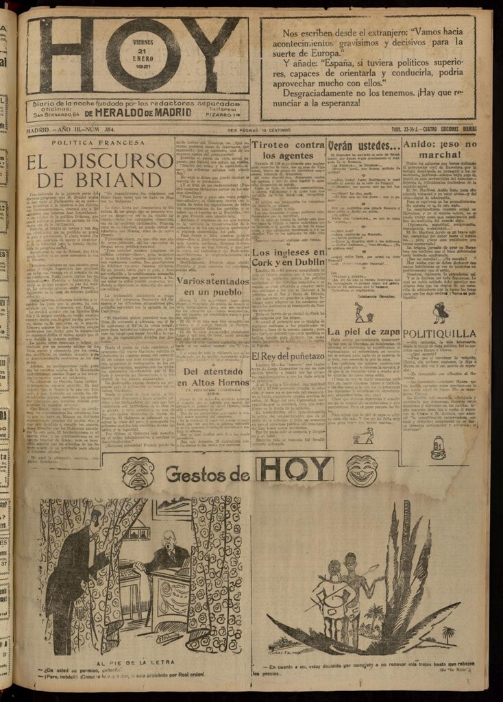 Miniatura de Hoy del 21 de enero de 1921