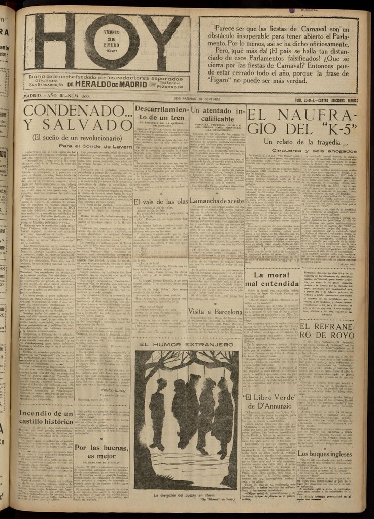 Miniatura de Hoy del 28 de enero de 1921