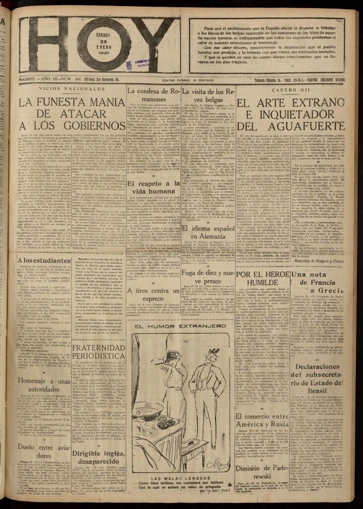 Miniatura de Hoy del 29 de enero de 1921