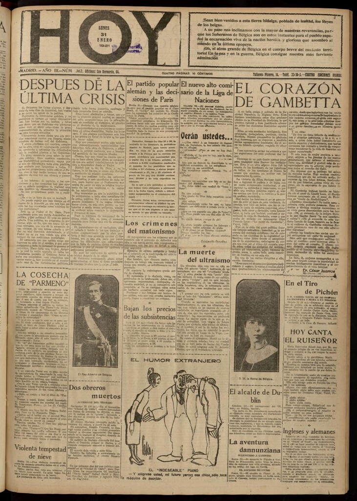 Miniatura de Hoy del 31 de enero de 1921