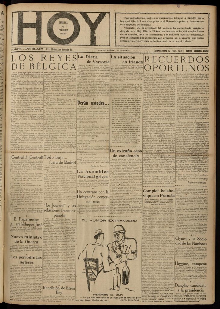 Miniatura de Hoy del 1 de febrero de 1921