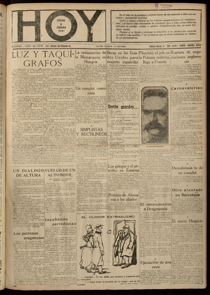 Miniatura de Hoy del 5 de febrero de 1921