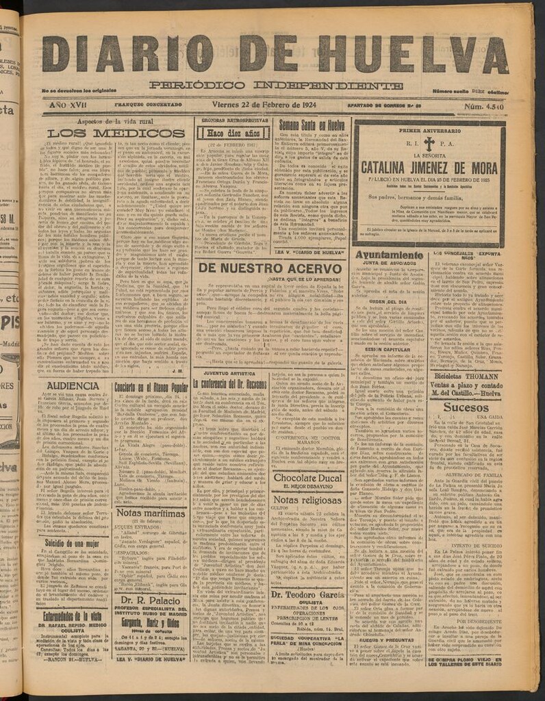Miniatura de Diario de Huelva : periódico independiente del 22 de febrero de 1924