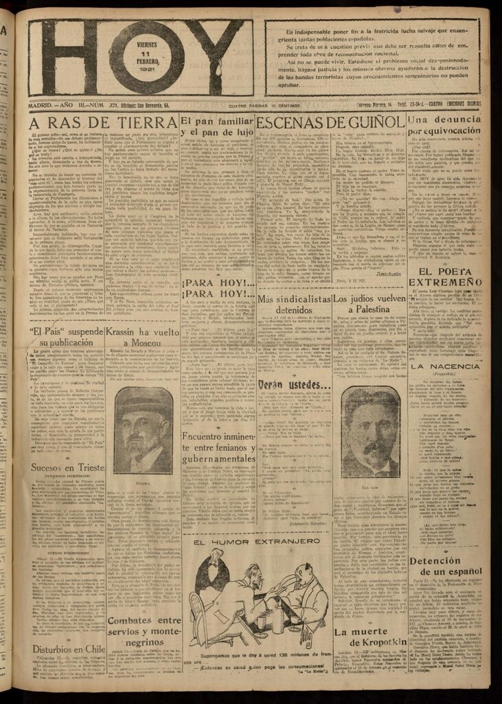 Miniatura de Hoy del 11 de febrero de 1921