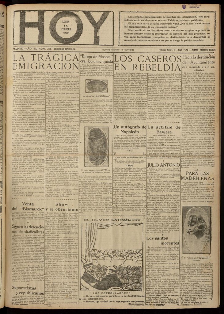 Miniatura de Hoy del 14 de febrero de 1921