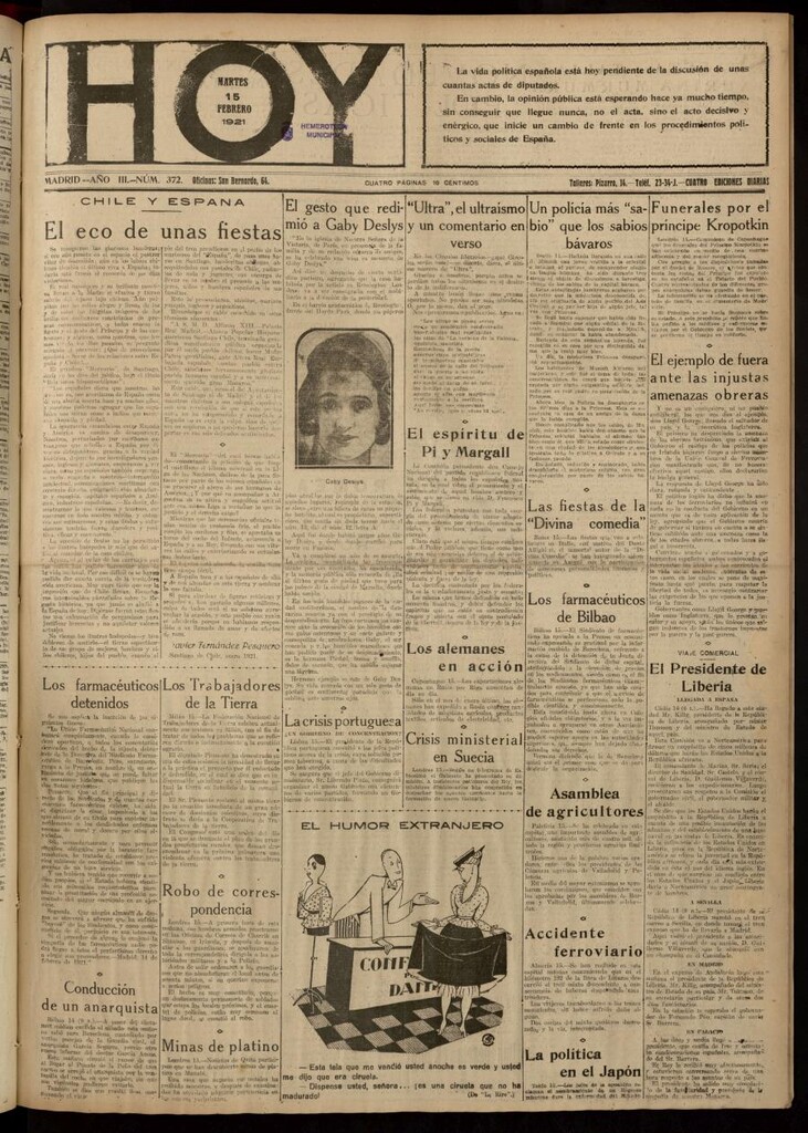 Miniatura de Hoy del 15 de febrero de 1921