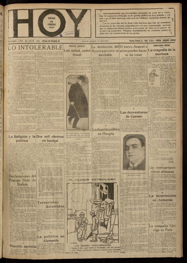 Miniatura de Hoy del 19 de febrero de 1921