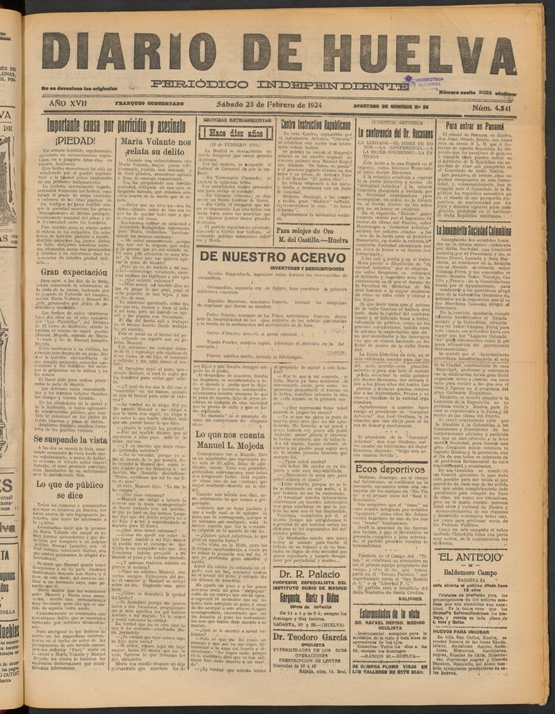 Miniatura de Diario de Huelva : periódico independiente del 23 de febrero de 1924
