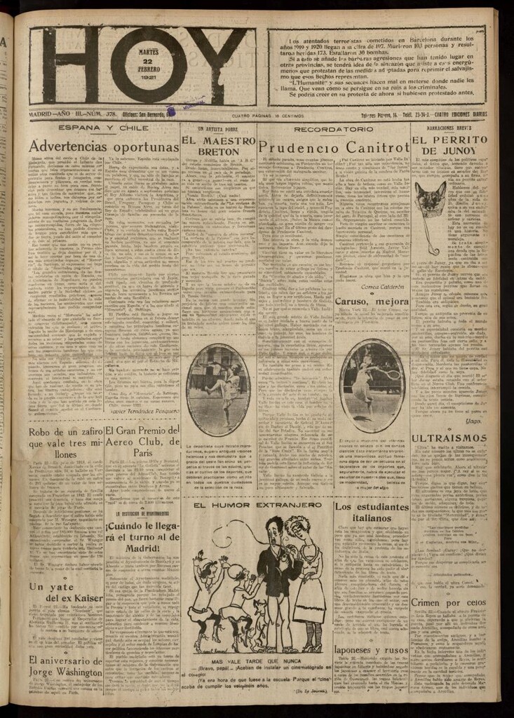 Miniatura de Hoy del 22 de febrero de 1921