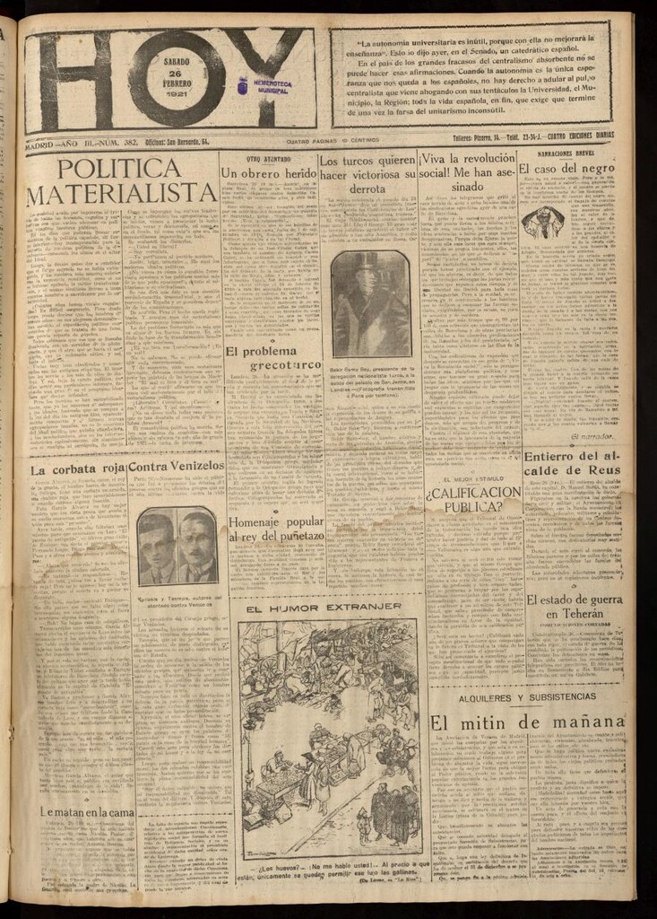 Miniatura de Hoy del 26 de febrero de 1921