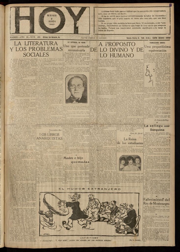 Miniatura de Hoy del 2 de marzo de 1921
