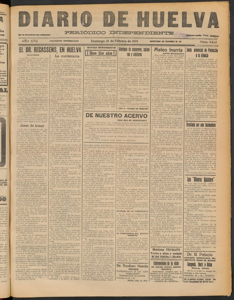 Miniatura de Diario de Huelva : periódico independiente del 24 de febrero de 1924