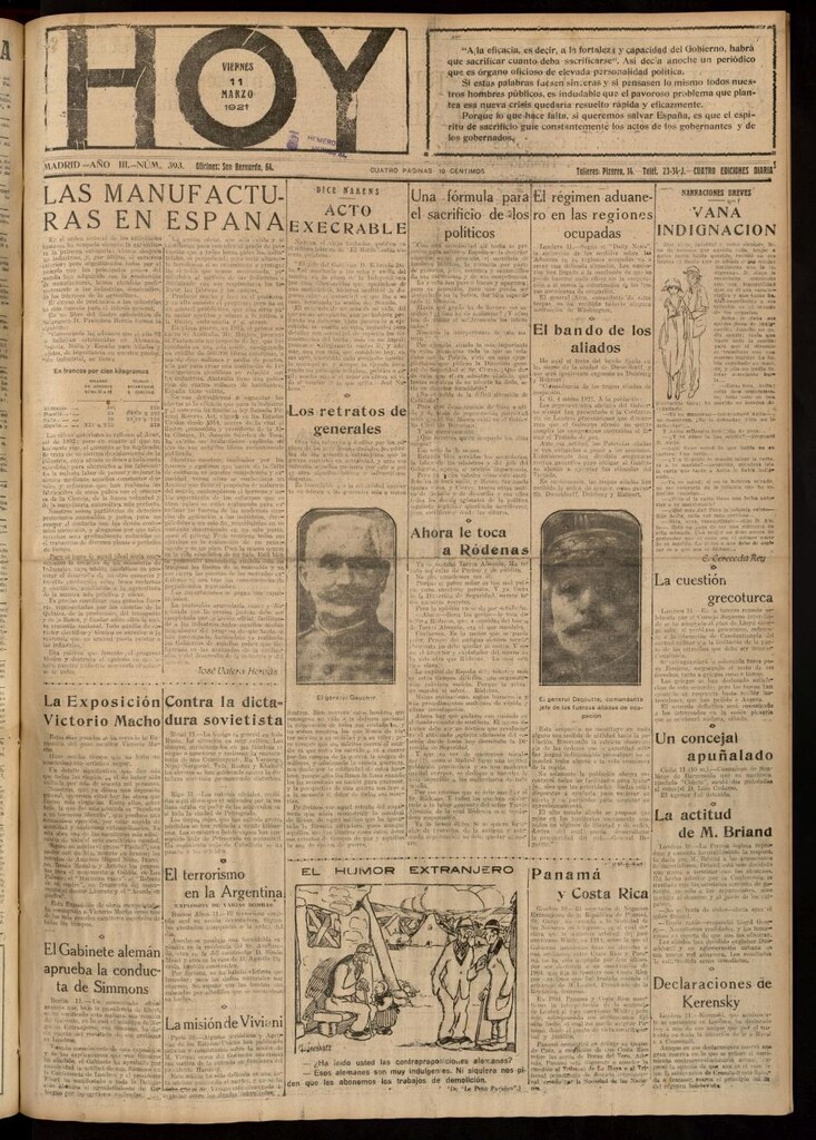 Miniatura de Hoy del 11 de marzo de 1921