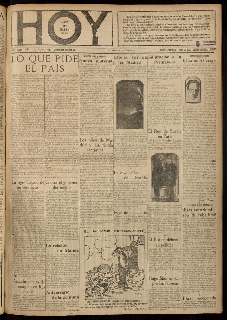 Miniatura de Hoy del 21 de marzo de 1921