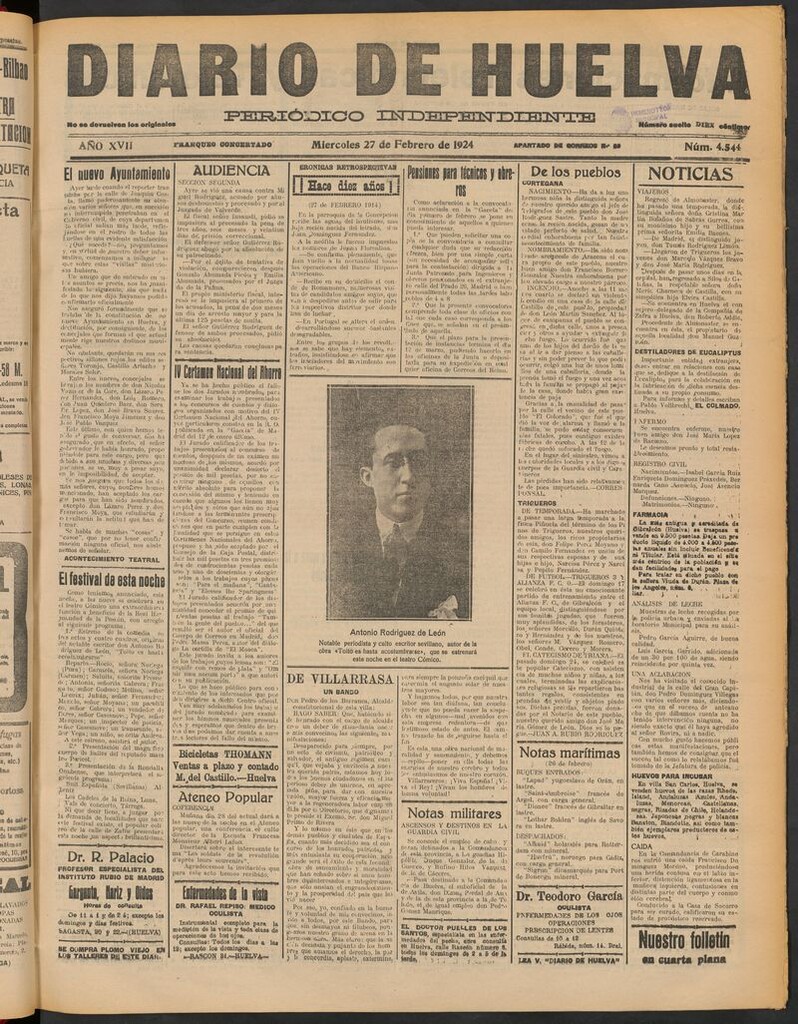 Miniatura de Diario de Huelva : periódico independiente del 27 de febrero de 1924