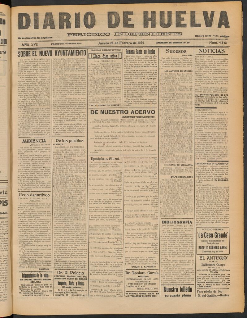 Miniatura de Diario de Huelva : periódico independiente del 28 de febrero de 1924