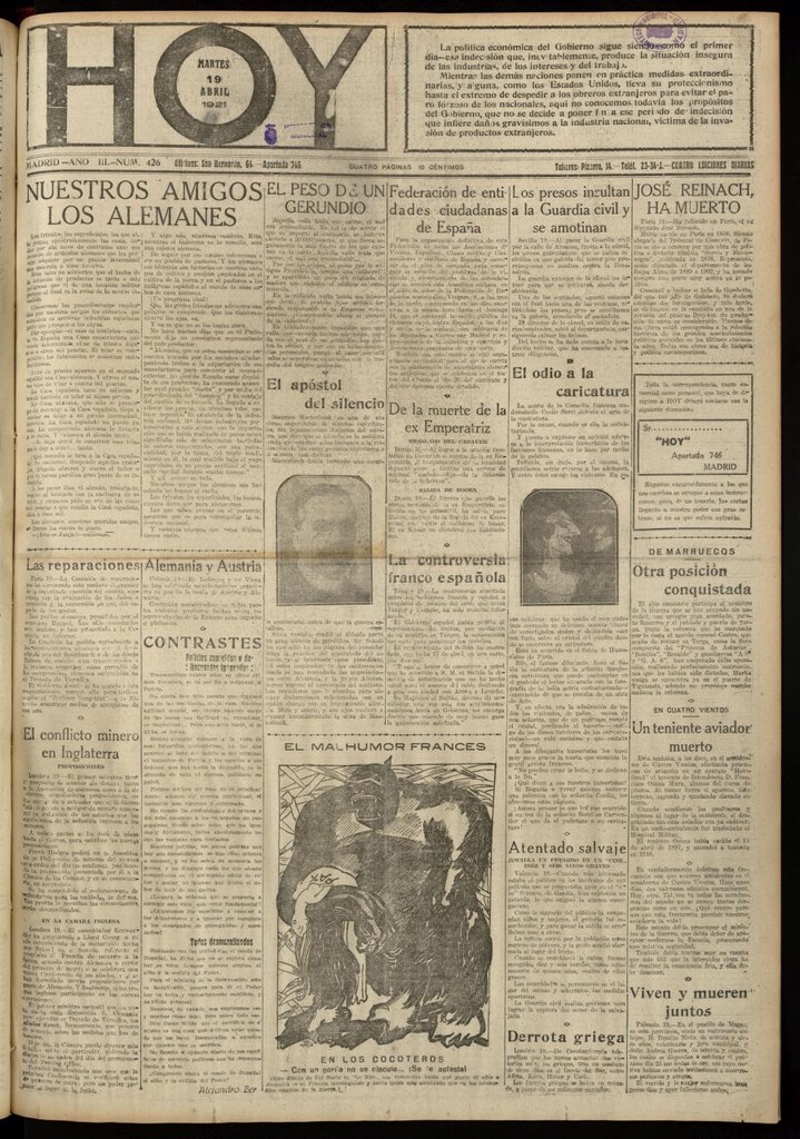 Miniatura de Hoy del 19 de abril de 1921