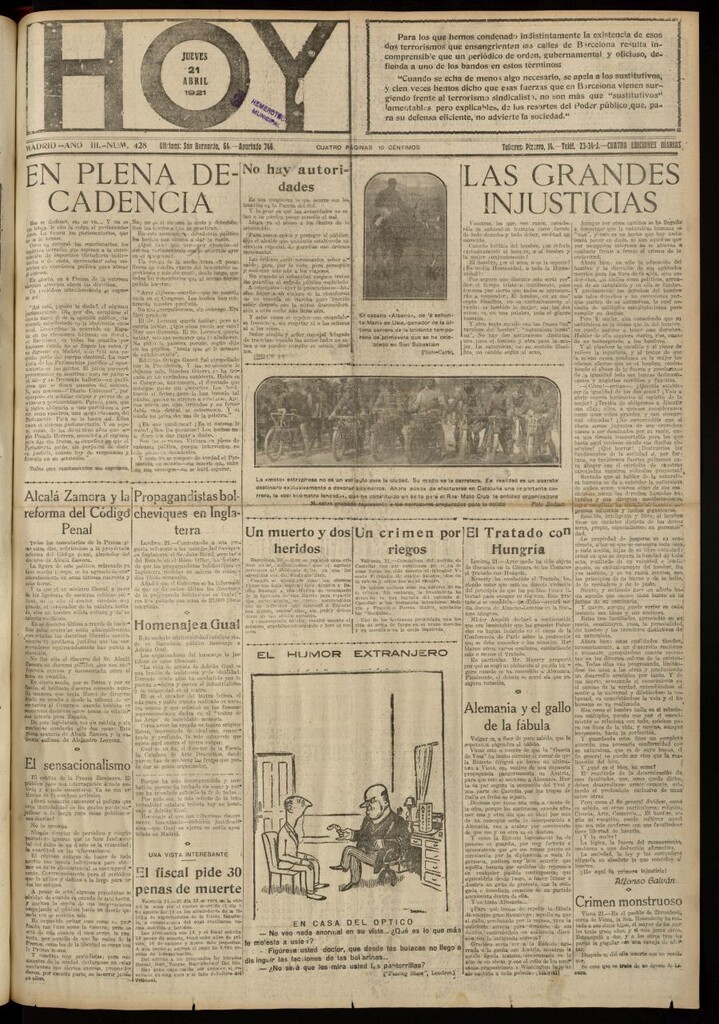 Miniatura de Hoy del 21 de abril de 1921
