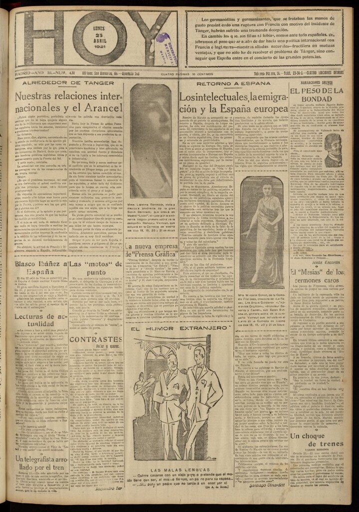 Miniatura de Hoy del 25 de abril de 1921