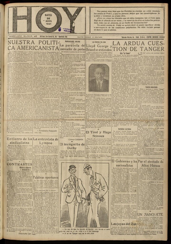 Miniatura de Hoy del 26 de abril de 1921