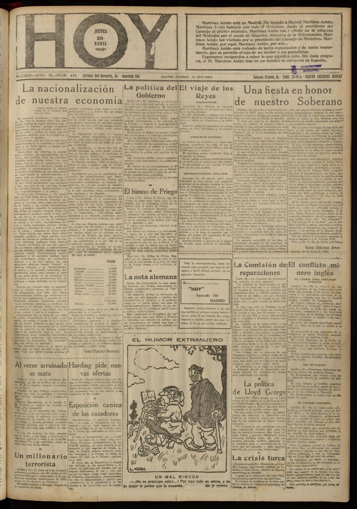 Miniatura de Hoy del 28 de abril de 1921