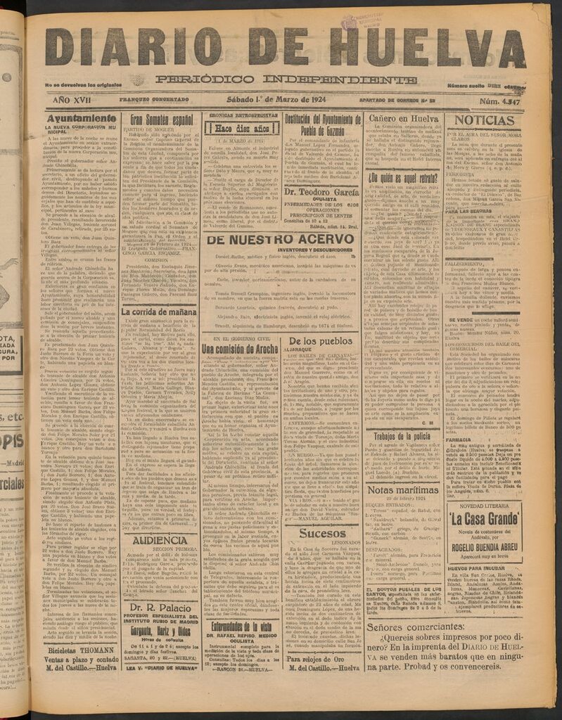 Miniatura de Diario de Huelva : periódico independiente del 1 de marzo de 1924