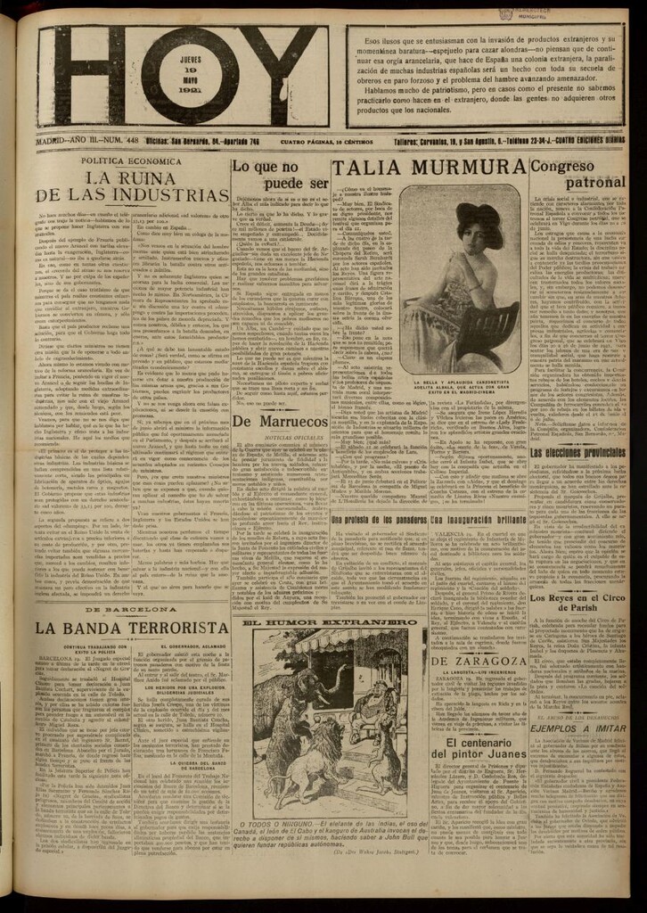 Miniatura de Hoy del 19 de mayo de 1921