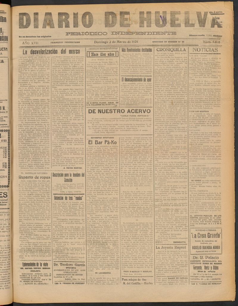 Miniatura de Diario de Huelva : periódico independiente del 2 de marzo de 1924