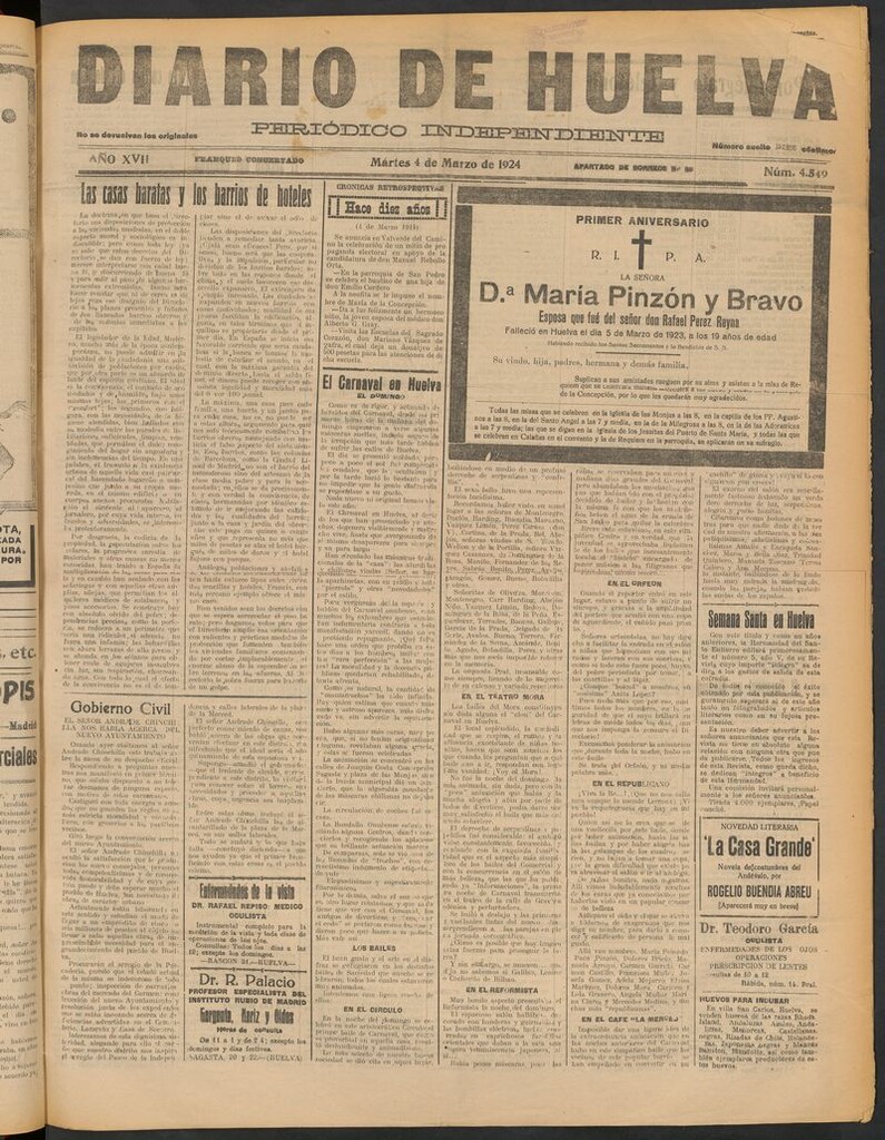 Miniatura de Diario de Huelva : periódico independiente del 4 de marzo de 1924