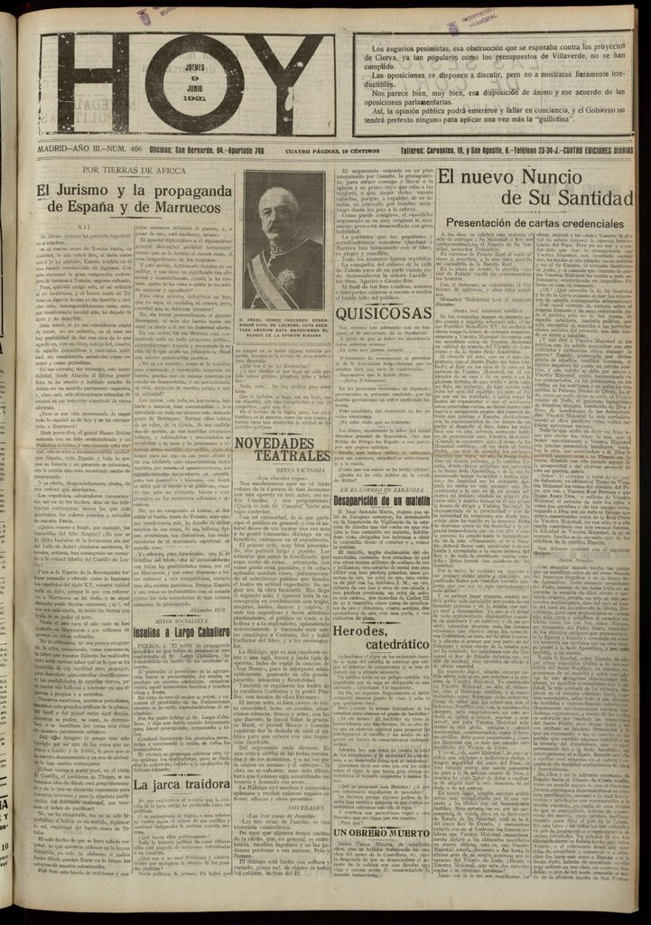 Miniatura de Hoy del 9 de junio de 1921
