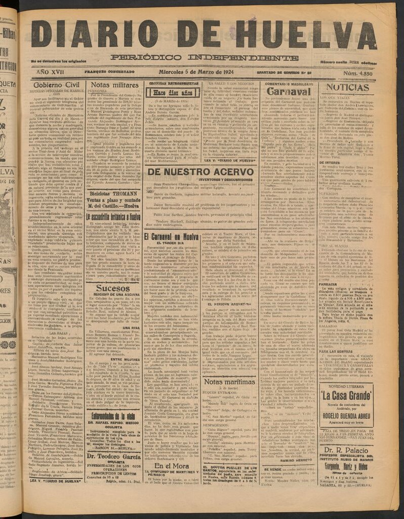 Miniatura de Diario de Huelva : periódico independiente del 5 de marzo de 1924