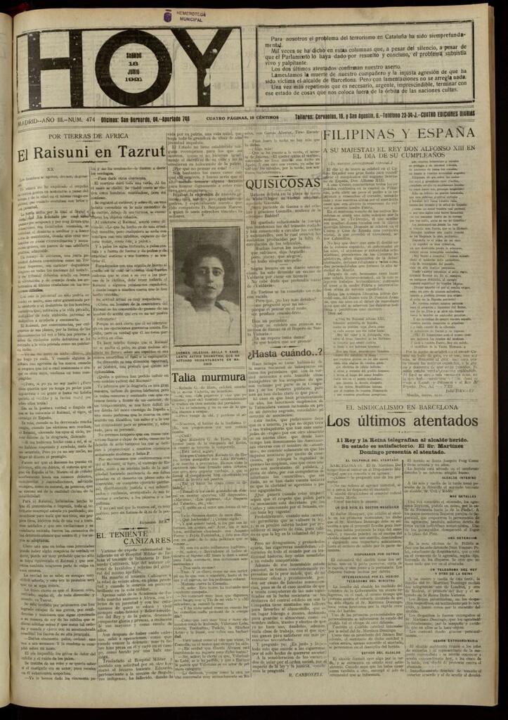 Miniatura de Hoy del 18 de junio de 1921